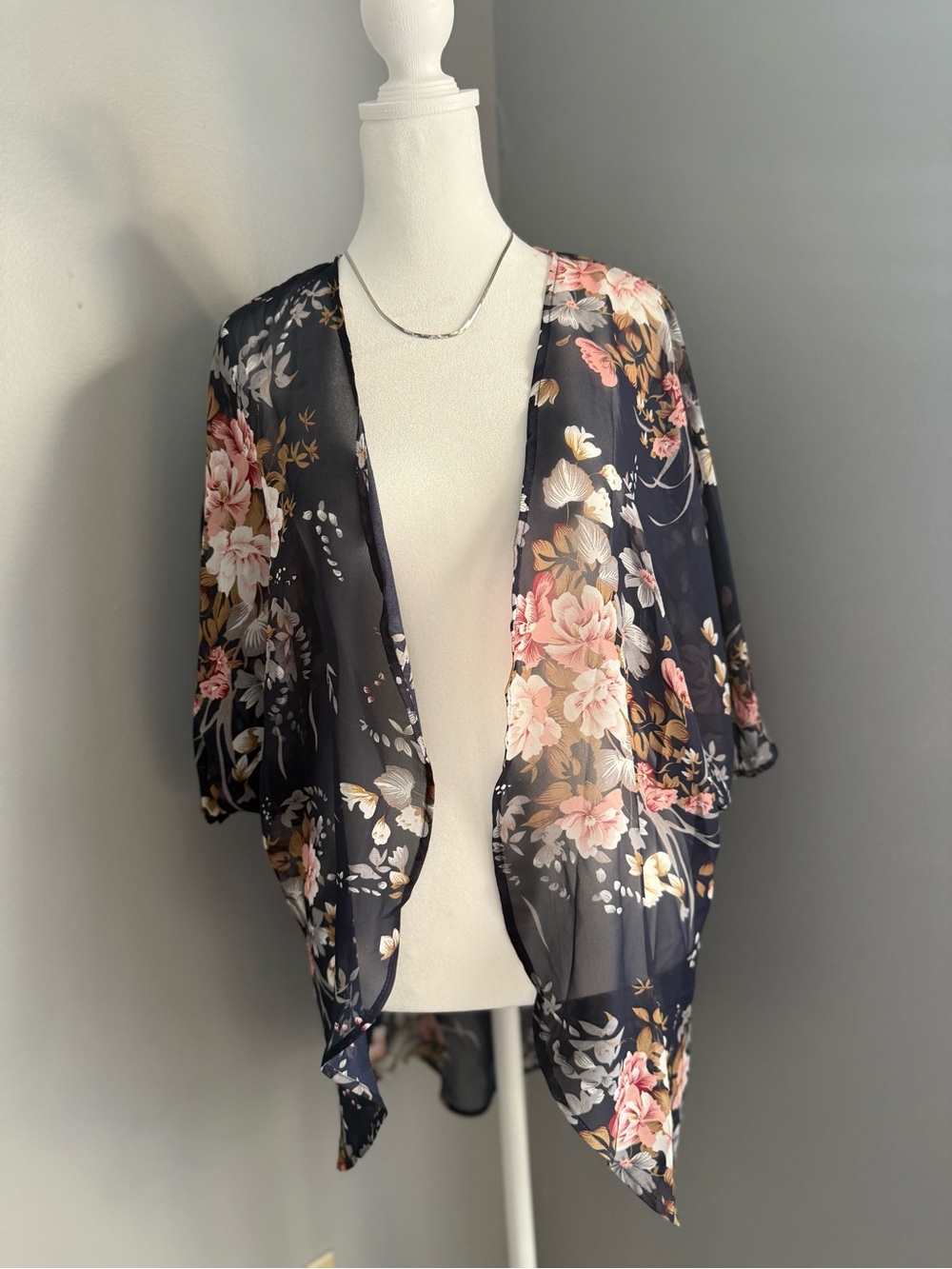 Floral Navy Sheer Kimono Cover-Up- Small